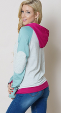 Pink and blue Elbow Patch Double Hood Hoodie