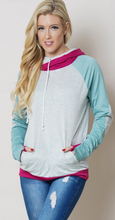 Pink and blue Elbow Patch Double Hood Hoodie