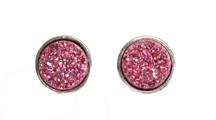 Dark Pink Druzy Studs