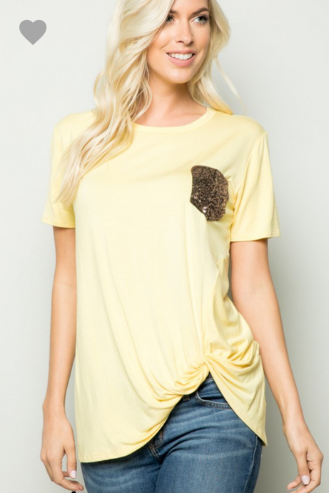 Yellow Sequin Pocket Shirt