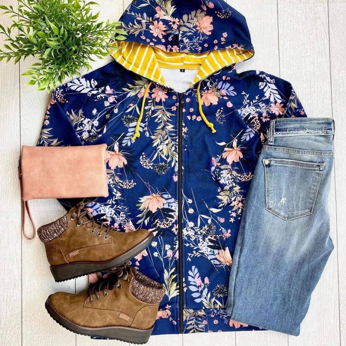 Floral Mustard Zip Up