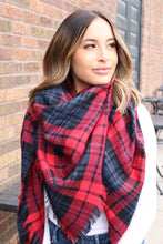 Navy and Red Plaid Blanket Scarf