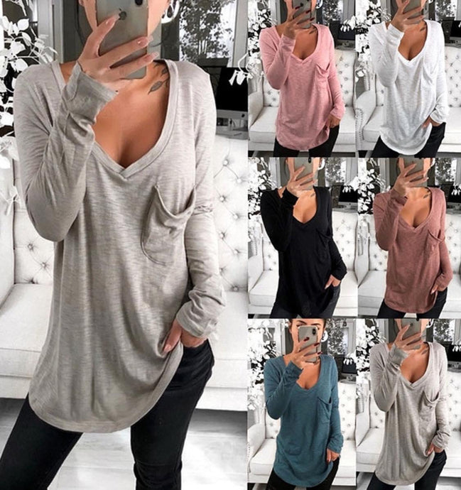 Deep V Slouchy Long Sleeve