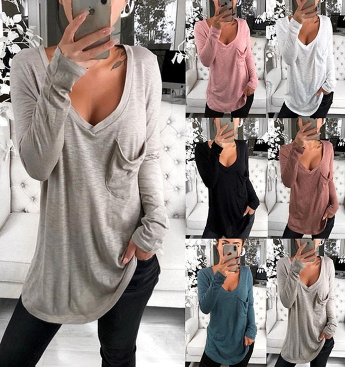 Deep V Slouchy Long Sleeve